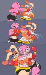 2girls amy_rose anthro big_breasts boxing boxing_gloves boxing_ring breasts catfight chikin_(artist) cleavage cream_the_rabbit female_focus female_only fight fighting furry gut_punch large_breasts nipples_visible_through_clothing punch punching punching_face punching_stomach ryona soni sonic_(series) sonic_the_hedgehog_(series) stomach_punch thick thick_thighs thighs vs wide_hips