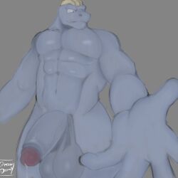 balls big_balls big_breasts big_chest big_penis bodily_fluids breasts generation_1_pokemon genital_fluids genitals humanoid machoke male male/male moonydoony muscular nintendo penis pokemon pokemon_(species) precum