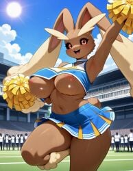 ai_generated cheerleader cheerleader_outfit cheerleader_uniform exhibitionism exhibitionist exposed_breasts exposed_nipples generation_4_pokemon lopunny outdoor pokémon_(species) pokemon pokemon_(species) public sirenia sweaty_body sweaty_breasts