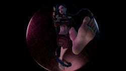 1girls 3d arcane arcane_jinx athletic athletic_female blue_hair braids breasts clothed covering covering_breasts feet female female_only fender_blender foot_fetish foot_focus jinx_(league_of_legends) league_of_legends long_hair looking_at_viewer nipples painted_toenails petite pink_eyes soles solo solo_female tattoo tattoos teasing toes very_long_hair wink winking_at_viewer