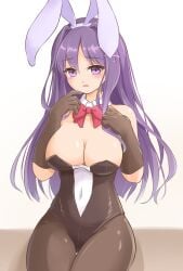 1female 1girls bare_shoulders big_breasts bow bowtie bowtie_collar breasts bunny_ears bunnysuit cleavage collar ddg65_saratoga doki_doki_literature_club female long_hair navel_visible_through_clothes purple_eyes purple_hair solo solo_female yuri_(doki_doki_literature_club)