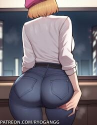 1girls 2d ai_generated ass ass_focus ass_grab back_view blonde_female blonde_hair cha_hae_in female ryogangg seductive seductive_look solo_leveling