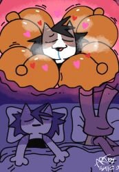 anthro ass big_butt domestic_cat dominant dominant_female dream duo fan_character felid feline felis female hi_res huge_butt hyper hyper_butt lagomorph leporid love lust male male/female mammal musk musk_clouds rabbit skee-lo submissive submissive_male wet_dream wowthisisgreat