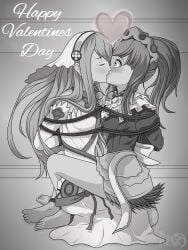 azura_(fire_emblem) black_and_white bondage felicia_(fire_emblem) fire_emblem fire_emblem_fates kissing tied_together tied_up yuri