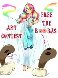 #ptvfreestheboobas 1girl 1girls announcement braids female female_focus female_only golden_eyes hoodie long_hair mimi_(picarto.tv) ponytails rainbow_hair shh text undressing