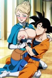 ai_generated armor black_clover breastfeeding breasts charlotte_roselei cheating cheating_husband dragon_ball dragon_ball_super dragon_ball_z excited_male goku grabbing_breasts groping_breasts indoors knight looking_at_another lying magic_knight netorare nipples ntr seductive_smile sexy smile son_goku sucking_nipples