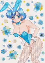 1990s_(style) absurd_res alluring ami_mizuno animal_ears big_breasts bishoujo_senshi_sailor_moon blue_hair detached_collar fake_animal_ears high_res playboy_bunny rabbit_ears rascal_(n119) retro_artstyle sailor_mercury short_hair wrist_cuffs