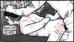 anal anal_sex bite_mark bruised dialogue doggy_style duo from_behind_position hair hair_grab human male male/male mammal necro-hamster ogata_hyakunosuke penetration pinned questionable_consent rough_sex scar sex sugimoto_saichi touching_hair