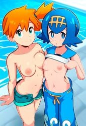 ai_generated kasumi_(pokemon) lana_(pokemon) medium_breasts pokemon small_breasts