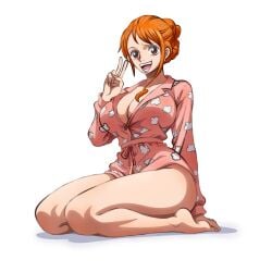 ai_generated big_breasts kimono nami_(one_piece) one_piece orange_hair rao_jackman