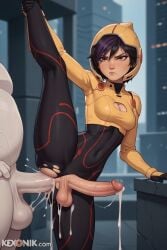 1boy 1futa 1futanari ai_generated anal anal_sex angry balls ballsack baymax big_hero_6 big_hero_6:_the_series big_nipples black_bodysuit black_gloves black_hair breasts_squeezed_together brown_eyes cleavage_cutout closed_mouth cock cum cum_inside cumming cumming_from_anal_sex cumming_together cumming_while_penetrated cumming_while_penetrating cumshot dick dickgirl excessive faceless_futanari futa_with_futa futanari gogo_tomago huge_ass huge_cock inflatable inside kexonik leg_lift looking_at_viewer male marvel marvel_comics medium_breasts penis petite petite_body puffy_nipples purple_hair sagging_breasts scrotum short_hair side_view sissygasm skin_tight skinny slim solo_focus standing_sex standing_split streaked_hair testicles yellow_helmet