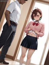 1girls ai_generated ainoob17 ayase_momo blush brown_hair choker dandadan forced navel short_hair undressing