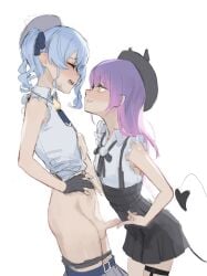 1futa 1girls ayeon blush clothed clothing female femdom futanari futasub hololive hololive_japan hoshimachi_suisei mostly_clothed penis small_breasts small_penis small_testicles standing teasing_penis testicles tokoyami_towa touching_penis virtual_youtuber