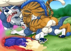 anal anal_sex anthro bara blush blushing cum_in_ass cum_inside darkstalkers drool drooling forced_anal gallon gay held_down hungothenomster jon_talbain male pinned pinned_down rape saliva secretly_loves_it tiger vampire_savior were weretiger x-ray yaoi