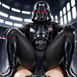 ai_generated black_boots black_cape curvy curvy_figure darth_vader male_on_male star_wars thick_thighs voluptuous