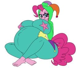 1girls anthro anthrofied bells big_belly blue_eyes equine face_paint friendship_is_magic jester jester_hat jester_outfit lewdr00 my_little_pony pink_body pink_hair pinkie_pie_(mlp) pregnant pregnant_belly pregnant_female sitting sitting_down sitting_on_floor solo_female wallyroo