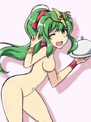 1girls bracelets breasts fire_emblem fire_emblem:_shadow_dragon green_eyes green_hair manakete pointy_ears serving_tray tiki_(fire_emblem) tiki_(young)_(fire_emblem)