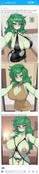 ai_generated big_breasts blush breasts brown_eyes equestria_girls female female_only green_hair green_skin hasbro long_hair my_little_pony smile solo solo_female wallflower_blush_(eg) wallflower_blush_(mlp)