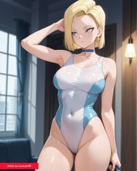 2025 android_18 dragon_ball dragon_ball_super dragon_ball_z meta swimsuit white_and_blue white_and_blue_swimsuit