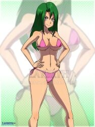 1girls bikini bikini_bottom bikini_top bikini_top_only female female_only female_solo game_freak green_hair layerth nintendo pink_bikini pink_bikini_bottom pink_bikini_top pokemon pokemon_(anime) solo solo_female solo_only tyra_(pokemon)