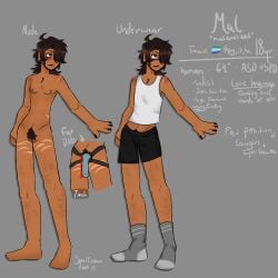 adult brown_eyes brown_hair brown_pubic_hair character_sheet dildo glasses glasses_on_face mal_(tdi) pubes reference_sheet strapon trans_boy trans_male transmasc