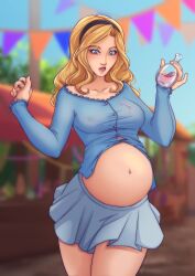 1girls blonde_hair blue_eyes clothed clothed_female clothing demacia female female_focus female_only hair_band hairband hi_res highres league_of_legends light-skinned_female light_skin luxanna_crownguard nipple_bulge nipples nipples_visible_through_clothing potion potion_bottle pregnancy pregnant pregnant_belly pregnant_female riot_games shirt skirt snaexist solo solo_female solo_focus spontaneous_pregnancy straining_buttons straining_clothing stretched_clothing sudden_pregnancy surprise surprised surprised_expression tight_clothing