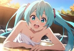 2025 bath hatsune_miku meta outside towel water wet