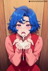 ai_generated cum_in_hands cum_in_mouth emily_(stardew_valley) stardew_valley