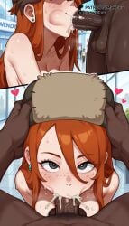 1boy 1girls 2koma :>= ai_generated balls black_eyes blush breasts cheek_bulge comic completely_nude cum cum_in_mouth cum_in_nose cum_overflow dark-skinned_male dark_penis dark_skin deepthroat disney disney_channel earrings ejaculation erection fellatio female freckles fur_hat gravity_falls hair_between_eyes hat head_grab heart interracial irrumatio jewelry large_penis long_hair looking_at_viewer male male_pubic_hair multiple_boys mykibuu nude oral orange_hair outdoors penis pov pov_crotch pubic_hair public_indecency solo_focus straight stray_pubic_hair sweat testicles uncensored ushanka veins veiny_penis very_dark_skin wendy_corduroy white_pupils