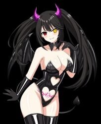 black_hair cosplay date_a_live different_eye_color hfxpins seductive_smile succubus succubus_horns succubus_tail succubus_tattoo succubus_wings tokisaki_kurumi