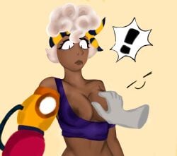 alternate_version_at_source black_body brawl_stars dark-skinned_female dark_skin embarrassed_female female female_only geminimanfucker9000 gift_art grabbing grabbing_breasts high_quality highres maisie_(brawl_stars) self_upload shirt_pull tit_grab