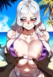 1boy 1boy1girl ai_generated areolae arms_behind_back ass ass_focus beach big_ass big_breasts big_butt big_thighs bikini breast_grab curvy curvy_female curvy_figure dark-skinned_male dark_skin day dijiai focus freya_(danmachi) from_front_position front_view groping groping_breasts hourglass_figure interracial looking_to_the_side mommy navel nsfw ocean outdoors pov purple_eyes round_ass round_butt smiling standing sweat thiccwithaq_(ai_style) thick thick_ass thick_butt thick_legs thick_thighs thighs white_hair wide_hips