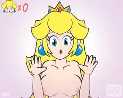 1boy 1girls animated blue_eyes breasts catchy_tunes_bro crown cum cum_between_breasts cum_in_mouth cum_inside cum_on_breasts cum_on_face cum_on_hair cumshot deepthroat earring fellatio female handjob longer_than_30_seconds male mario_(series) music nintendo nipples oral paizuri peachypop34 penis pink_background pov princess_peach simple_background sound super_mario_bros. video