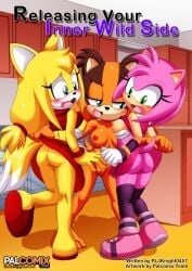 3girls amy_rose anthro ass bbmbbf blush breasts comic cover_page female female/female female_only mobian_(species) mobius_unleashed nipples nude open_mouth palcomix pussy releasing_your_inner_wild_side_(comic) sega sonic_(series) sonic_boom sonic_the_hedgehog_(series) sticks_the_badger tongue yuri zooey_the_fox