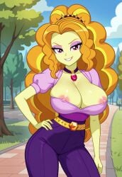 1girls adagio_dazzle ai_generated areola_slip areolae big_breasts breasts civitai equestria_girls eyeshadow female female_only friendship_is_magic hand_on_hip hasbro large_breasts looking_at_viewer massbrainimpact my_little_pony nipple_slip nipples orange_hair outdoors park solo solo_female