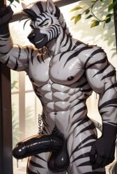 abs ai_generated andyy0012 balls bbc male male_only smirking smirking_at_viewer wet_body zebra