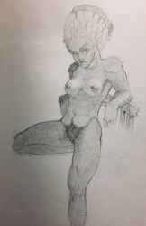 1girl agrizzlybearsden avian_godlike casual_nudity female looking_at_viewer pallegina_mes_rèi pencil_(artwork) pillars_of_eternity pillars_of_eternity_2 pin_up pubes