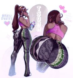 1girls 2025 ass_focus athletic_female bent_over big_ass dark-skinned_female dark_skin fat_ass flare_pants forbidden_pants hi_res high_resolution highres huge_ass large_ass long_hair makeup oc original original_character pattern_clothing pattern_legwear solo solo_female solo_focus thiccwithaq toned toned_female tsona_(nyantcha)