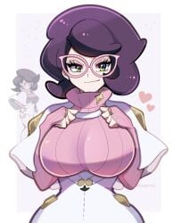 big_breasts big_breasts chubby_female clothing female female_only fully_clothed glasses milf mommy pokemon pokemon_sm purple_hair solo teasing touyarokii wicke_(pokemon)