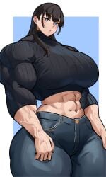 abs midriff musctonk muscular_female turtleneck