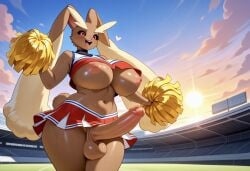 ai_generated big_breasts big_penis breasts_out cheerleader cheerleader_outfit cheerleader_uniform curvy erection exposed_breasts furry furry_futanari generation_4_pokemon lopunny outdoors pokémon_(species) pokemon pokemon_(species) public_nudity sirenia sweaty sweaty_breasts