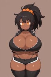 ai_generated artist_upload black_hair dark_skinned_female huge_breasts orange_eyes original takorin_style xtragakii_(artist)