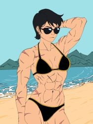 abs asian asian_female athletic athletic_female batman_(series) bikini black_hair black_hair_female breasts breasts cassandra_cain clothed clothed_female dc dc_comics glasses light-skinned_female light_skin muscular muscular_female scars sunglasses the_hikari toned toned_female young_adult