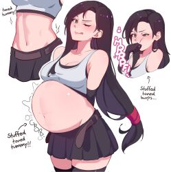 1girls belly burp elpacha2 english_text female final_fantasy final_fantasy_vii muffled_burp stuffed_belly tifa_lockhart white_background