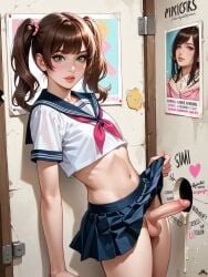 ai_generated cute femboy feminine_male glory_hole high_school_student horny_cultist_artist patreon penis school_uniform skirt trap twintails