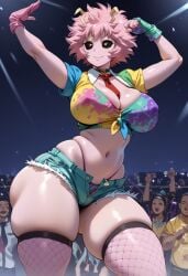 ai_generated ashido_mina big_ass big_breasts boku_no_hero_academia dancing hip_dips mina_ashido my_hero_academia rave skindentation thick_thighs tie-dye wide_hips