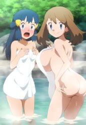 ai_generated big_breasts dawn_(pokemon) may_(pokemon) pokemon small_breasts towel