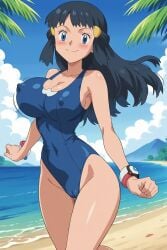 ai_generated aindroidparanoid beach big_breasts dawn_(pokemon) pokemon