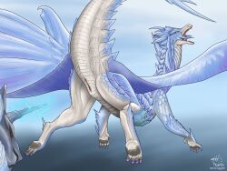 anus capcom claws duo elder_dragon female feral fur genitals hi_res horn kirin_(mh) mizizuyin82378 monster_hunter mythology nude pussy scales scalie simple_background tail velkhana wings