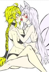 ara_(elsword) breasts breasts_pressed_against_partner catfight competitive competitive_sex elsword kissing kissing rena_(elsword) sexfight staredown yuri